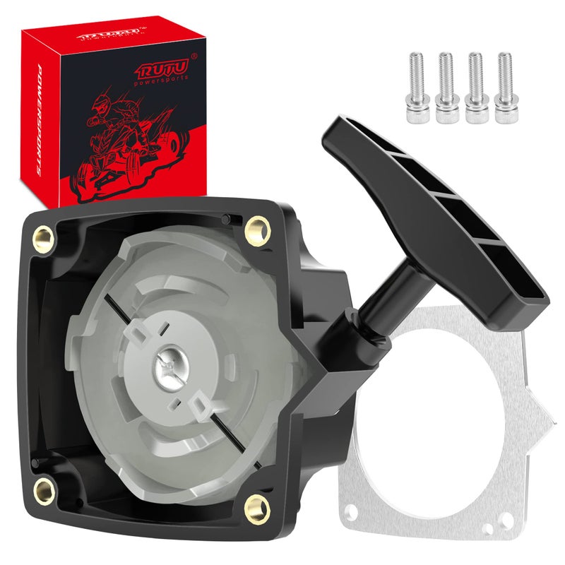 RUTU 63022 Pull Start Starter Recoil Replacement for 52cc 2HP Earth Auger, 43cc 49cc 52cc Pocket Bike Gas Petrol Scooter X1 X2 X8 - Upgraded Wheel Core & Recoil Spring, Thick Housing, Aluminum Gasket - Image 1